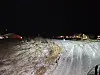 Det er vanskelige forhold for å snu med buss på Storvollen. Foto