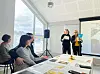Ludmila Sushko (t.h.) Hun holdt en tale i Bindal museum under solidaritetsmarkeringen. Nataliia Chernousova-Busch (t.v.) var tolk.