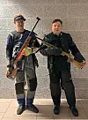 Sondre Hushagen og svigerfar Trygve Bratland var blant skytterne i Håkonshallen lørdag.