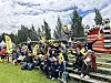 Heiagjeng til G16. Supporterne hadde med seg flagg og beachflagg. De var godt synlig på arenaen.