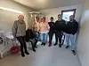 Fornøyd gjeng i nytt sanitæranlegg. Fra venstre: Mette Øvergård, Jan Eirik Wedde, May-Linn Waagø, Veronica Johansen, Dainius Ruzelé, Ronny Skillingsaas og Tore Martin Lilleby.