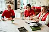 Første styremøte i den sammenslåtte foreningen: Randi Breivik, Marit Dille og Helga Moen.