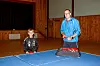 Sondre Haug (8) prøvde bordtennis og fikk god hjelp av Steffen Andre Thomassen.