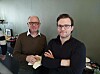 Daglig leder Vegar Livik (til høyre) i Eco Seafood har igangsatt bygging av landbasert oppdrett i symbiose med andre industrietablerere i Kråkøya biopark i Nærøysund, og fikk nyttig innsikt i den såkalte Rjukan-modellen av Torkil Bjørnson i Sirkulære Rjukan.