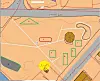 Ideskissen viser mulig plass til: A – balansevippe og forankrede gummiballer, C – trampoliner, D – sansehage, E – grillområde, F – huskestativ, I – karusell, H – snurrevippe, G – hinderløype, F – huskestativ.