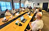 Fra venstre: Andrea Nogva (H), Tom Roger Moen (H), Adrian Aspli (Sp), Steinar Aspli (Sp), ordfører Amund Hellesø (Ap), Mariann Oddvik (Ap), Terje Settenøy (Frp), Bjørn Ola Holm (V) og Petter Stevik (KrF) brukte god tid på saken som blant annet inkluderte pausing av inntil 12 plasser på NBBS.