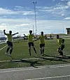 Kolvereid spillere feiret seieren. Mats Ola Bergslid, Theo Bøe, Aleksander Laugen og Petter Lilleby.