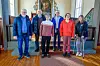 Leder Einar Eidshaug og nestleder Bjørn Endre Buvarp i Nærøysund kirkelige fellesråd, kirkeverge Britt Tove Edvardsen, driftsleder Svein Kåre Johansen, sokneprest Donata Faustmann og leder i Nærøy menighetsråd Kine Camilla Govasli holdt en pressekonferanse om oppussingen forrige uke.