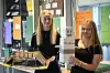 Vida Emilsen Blikø og Mathilde Emilie Aspli viser fram to av framtidsidéene fra 9. trinn. Roboten skal hente fukt fra bakken og bruke vannet der det er tørt, mens den andre modellen viser en løsning mot plast i havet.