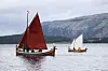 På dette bildet er det en fir-roring og en færing. halvfemt-rømmingen 'Nordavind' er større enn fir-roringen.